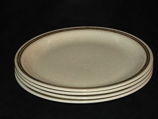 pc Set Roycroft Stoneware Dinner Plates Dish Cream Brown Ring