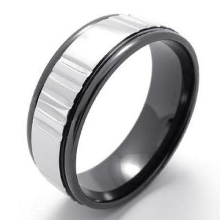 Black Polish Stainless Steel Band Mens Ring Size 7,8,9,10,11,12 ,13