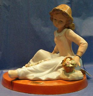 TENGRA Yong Girl with Flower, Sitting on a Wood Base