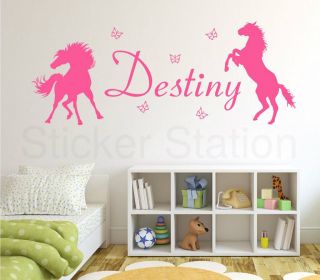 Horses & Butterflies Girls Personalised Any Name Bedroom Wall Art Kids