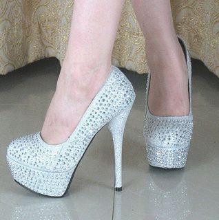 Crystal Prom Party Stilettos Platform High Heels Wedding Bridal shoes