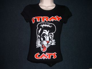 Womens STRAY CATS Black short sleeve T shirt S XL Vintage Style Stray
