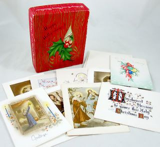 Merry Christmas 9 Assorted Vintage Greeting Cards & Box Religious