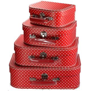 Childrens Mini Nesting Suitcase Set Kids Storage Cases Red and White