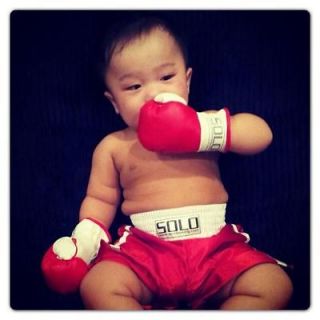 Wearable Baby Boxing Gloves & Boxing Trunk combo for toddlers 18month