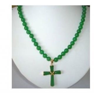 Women bridal jewelry Green Jade Cross Pendant Necklace