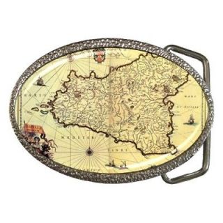 Historial Map of Sicily Italy 16th Century Belt Buckle