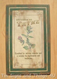 Thyme TIN SIGN rustic vtg metal wall decor kitchen culinary herbs