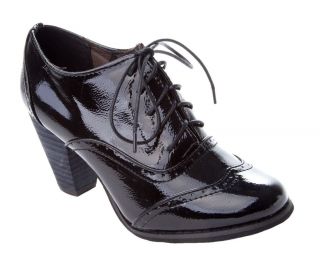 WOMENS BLACK PATENT OXFORD BROGUE LACE UP SHOES/BOOTS LADIES UK 3   8