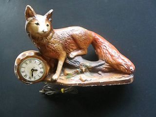 CHALK WARE Figurine FOX And CLOCK Mantel Shelf Decoration.Ele ctric