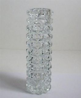 Vtg Clear Glass 7Cylinder Style Bud Vase Raised Flattened Cube Design