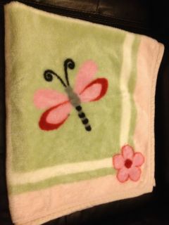 baby blanket lovey kids line dragon fly lady bug flowers pink green