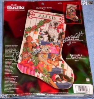 Bucilla Dog WAITING FOR SANTA Stocking Counted Cross Stitch Christmas