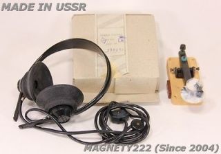 Vintage Russian Military Telegraph Morse Code Radio Key and Headset