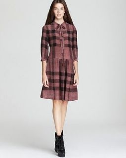 Burberry Brit Clove Red Check Peony Foulard Silk Dress $650 NWT US 6