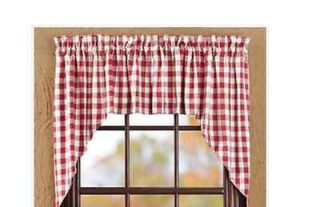 Farmhouse Country Red & White Buffalo Check Lined Window Swag 72Wx36