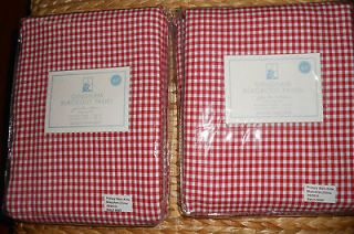 NEW 2 POTTERY BARN KIDS RED GINGHAM CHECK BLACKOUT LINED PANELS DRAPES