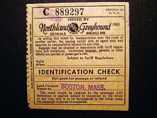 Northland Greyhound Lines Green Bay to Boston Ticket 1956
