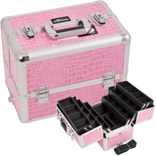 Pro Easy Clean Makeup Train Case Organizer E330 Crocodile Pink