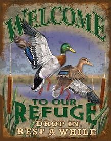 Duck Hunting Mallard Welcome To Our Refuge Vintage Advertising Tin