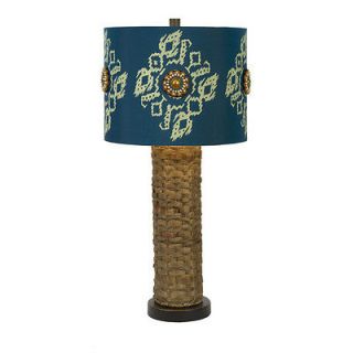 SET OF TWO WOVEN BEADED TURQUOISE SHADE TABLE LAMP, 27.5TALL