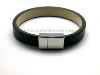 Mens Stainless Steel Bracelet Rubber Black Silver Magnetic Fashion