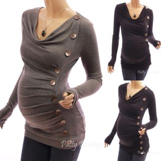 Comfy Cowl Neck Buttons Down Long Sleeve Maternity Nursing Tunic