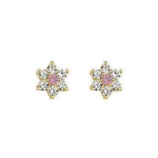 14k gold plated pink flower screwback earrings for kids.