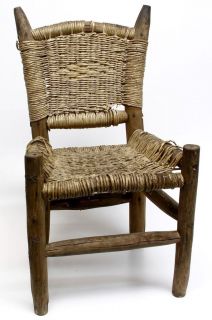 Antique PRIMITIVE HANDMADE CHILDS CHAIR WICKER/RUSH SEAT & BACK