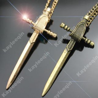 Antique Medieval Knight Gladiator Sword Fencing Style Pendant Necklace
