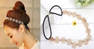 Fashion Womens Hair Accessory Golden Metal Rose Flower Headband Ring