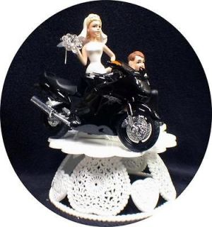 Wedding Cake Topper w/die cast Harley Davidson Motorcycle Black Road