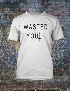 WASTED YOUTH T SHIRT INVERTED UPSIDE DOWN CROSS HIPSTER PUNK BLACK