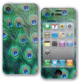 Peacock Feathers Skin Sticker For iPhone 4/4s Protector  Back & Front