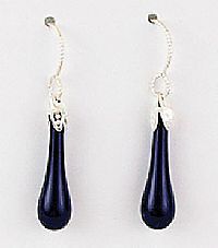 Shiny BLACK Fenton Art Glass TEARDROP EARRINGS .925 Silver New
