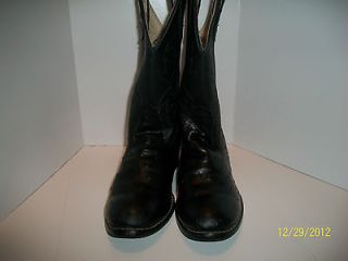 Old West Black Faux Ostrich Print Boys Cowboy Boots Size 2