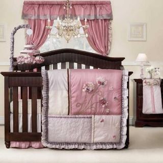 Light Pink Butterfly Flower Ruffle Nursery Bedding For Baby Girl 4pc
