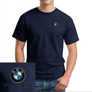 BMW Motorcycle Logo EMBROIDERED Navy Blue Short Sleeve T Shirt New