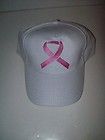 Support Breast Cancer~White Cap With Pink Ribbon Emblem~Velcro Close