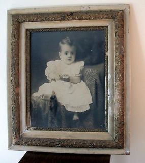 Large Antique Baby Child Photograph Picture Ornate Wood Frame 29 x 25