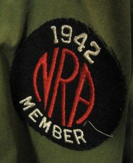 VINTAGE 40S NRA MEMBER SHOOTING JACKET PATCHES LEATHER PADDING SIZE