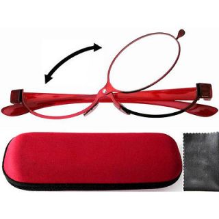 Patent Red Magnifying Eye Makeup Flipup Eyeglasses Glasses w/Hard Case