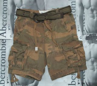 & Fitch A&F Mens Military Camo Cargo Shorts  With Belt  Size 28
