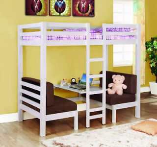 WHITE TWIN LOFT BUNK CONVERSION BED WITH PLAY AREA BEDROOM FURNITURE