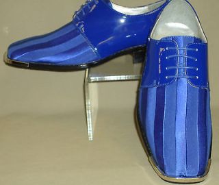 Mens Royal Blue Satin Silvertip Shiny Patent Formal Dress Shoes Bolano