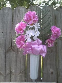 CEMETERY VASE WITH FLOWERS & BOW DIFFERENT COLORS