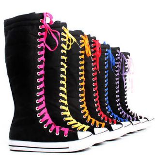 Canvas Sneakers Flat Tall Casual Punk Womens Skate Shoes Lace Up Knee