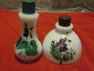Violets Mini Perfume Hand Painted Milk Glass Bottles Orig. Labels. 2