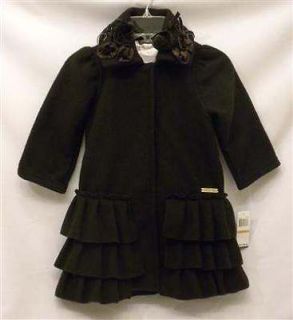 Infant Girls 3T Kenneth Cole Reaction Brown Fleece Ruffle Dress Coat