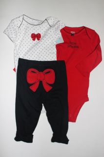NWT Carters Holiday Bow Christmas 3 Piece Set Bodysuit Pants 3 6 9 12